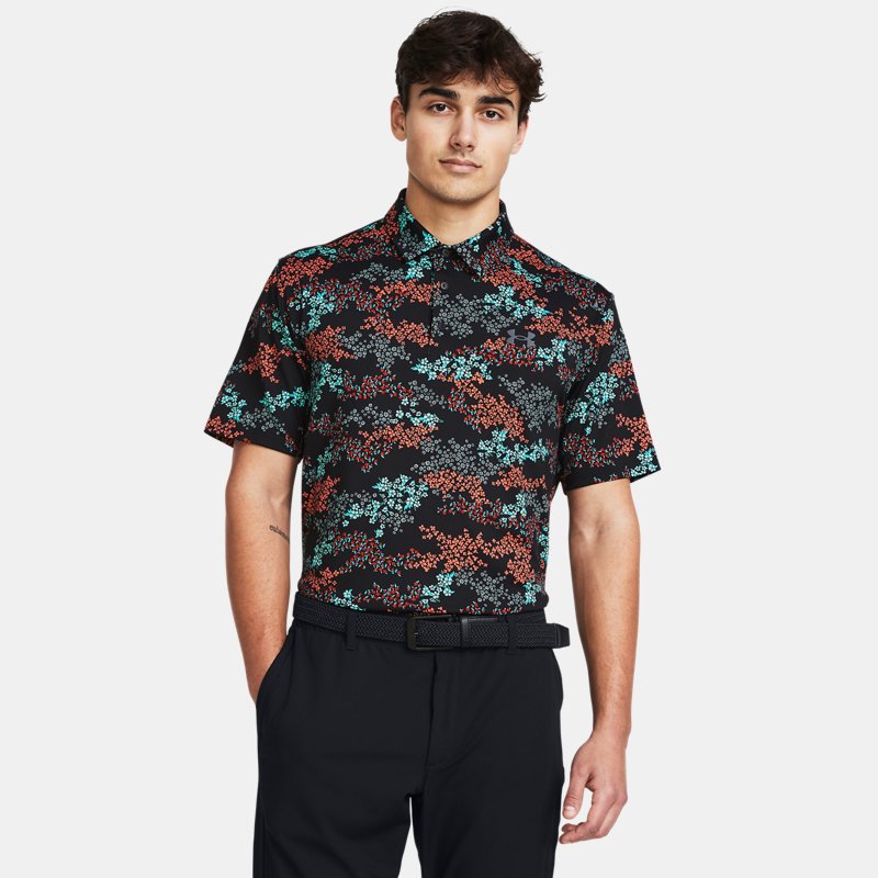 Polo Under Armour Playoff 3.0 Printed para hombre Negro / Hydro Teal / Castlerock L